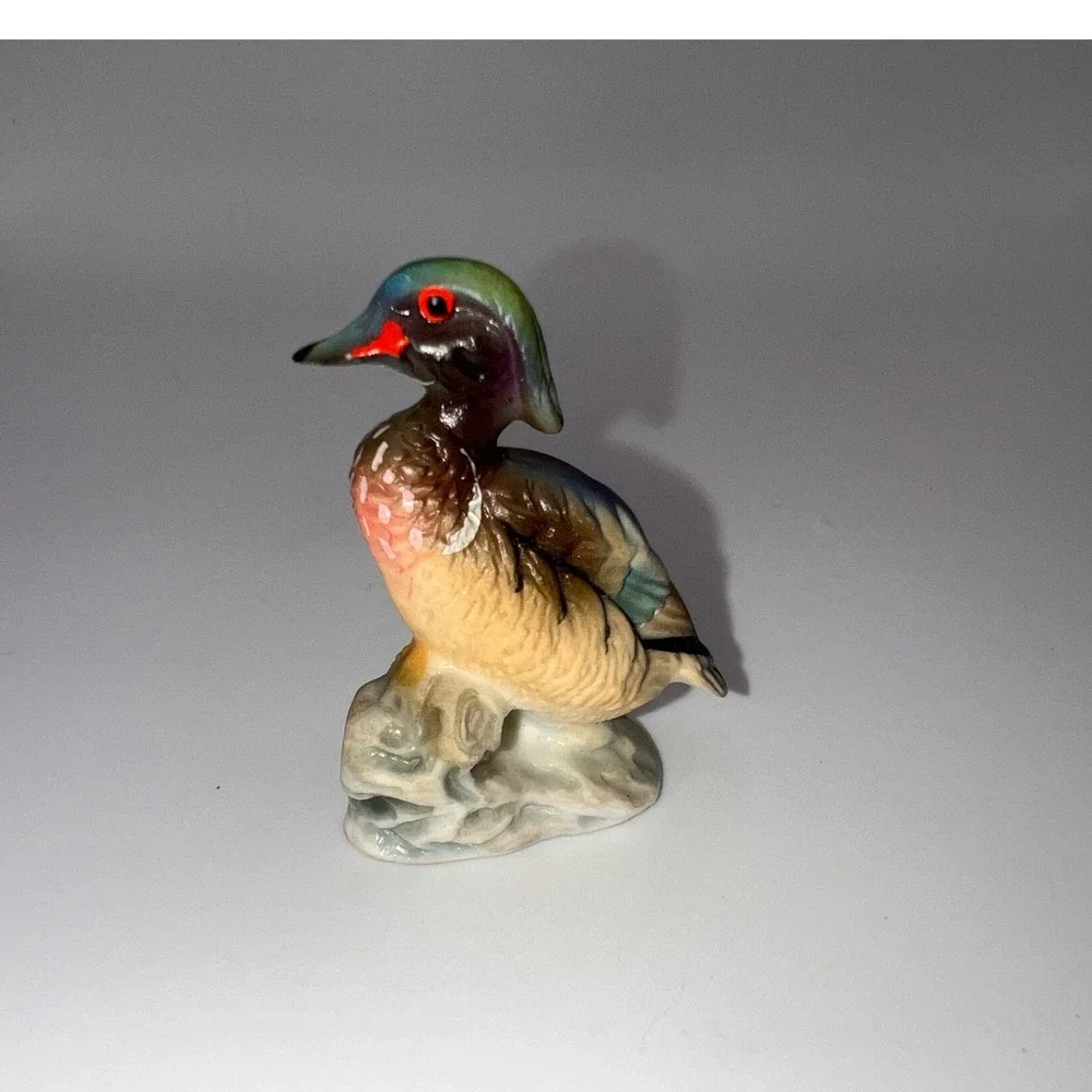 Vintage Miniature Bone China Japan Mallard Duck Figurine Trinket Shelf Animals